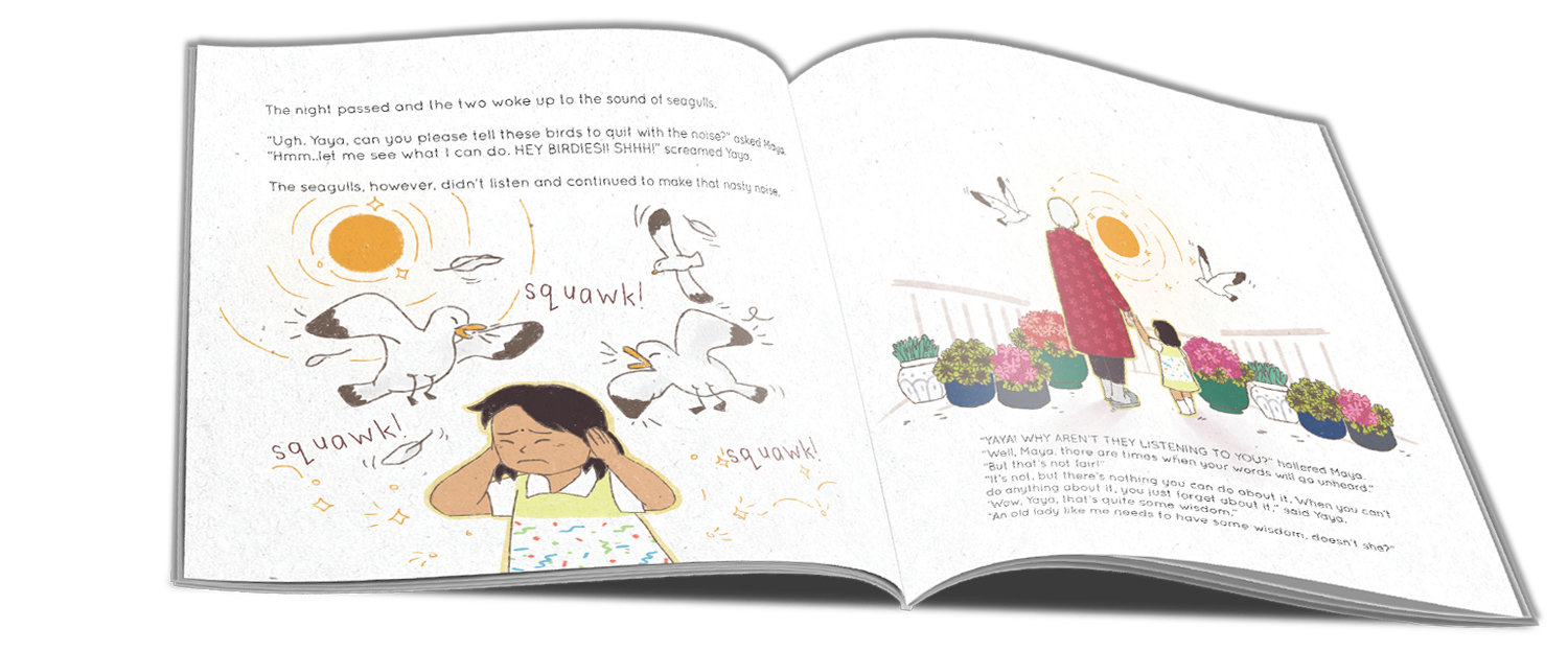 Spread of pages of the illustrated children's book The Tale of Yaya